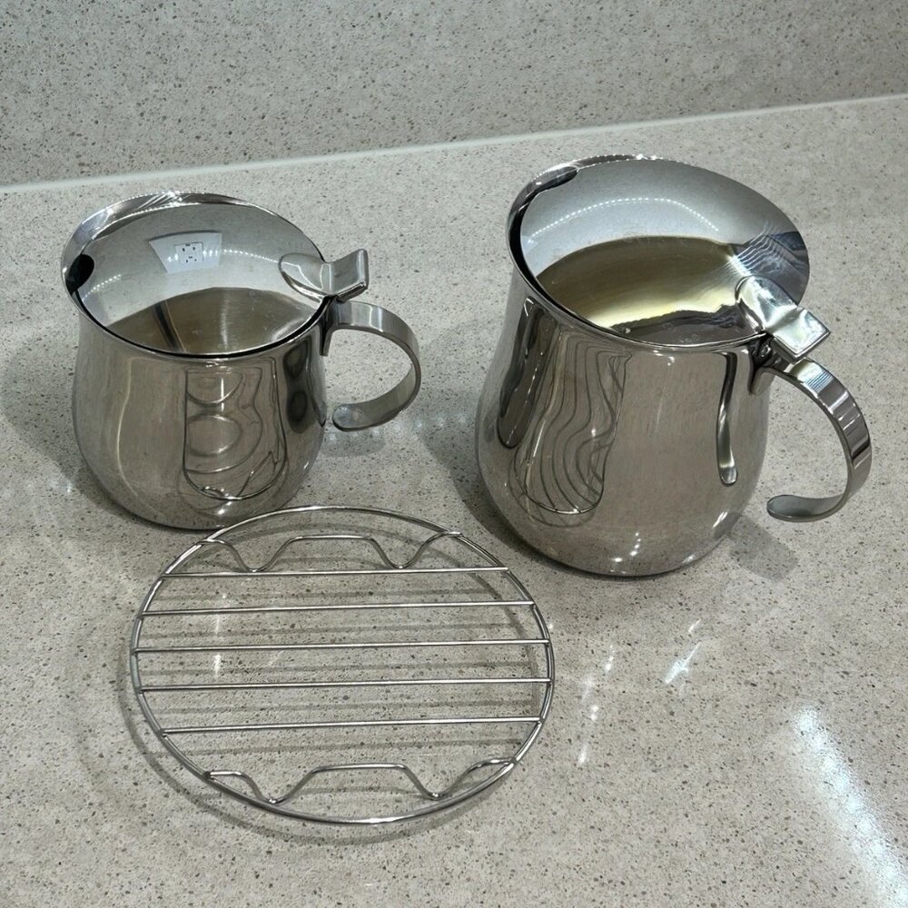 Modern Stainless Steel Coffee/Tea Service Set with Trivet